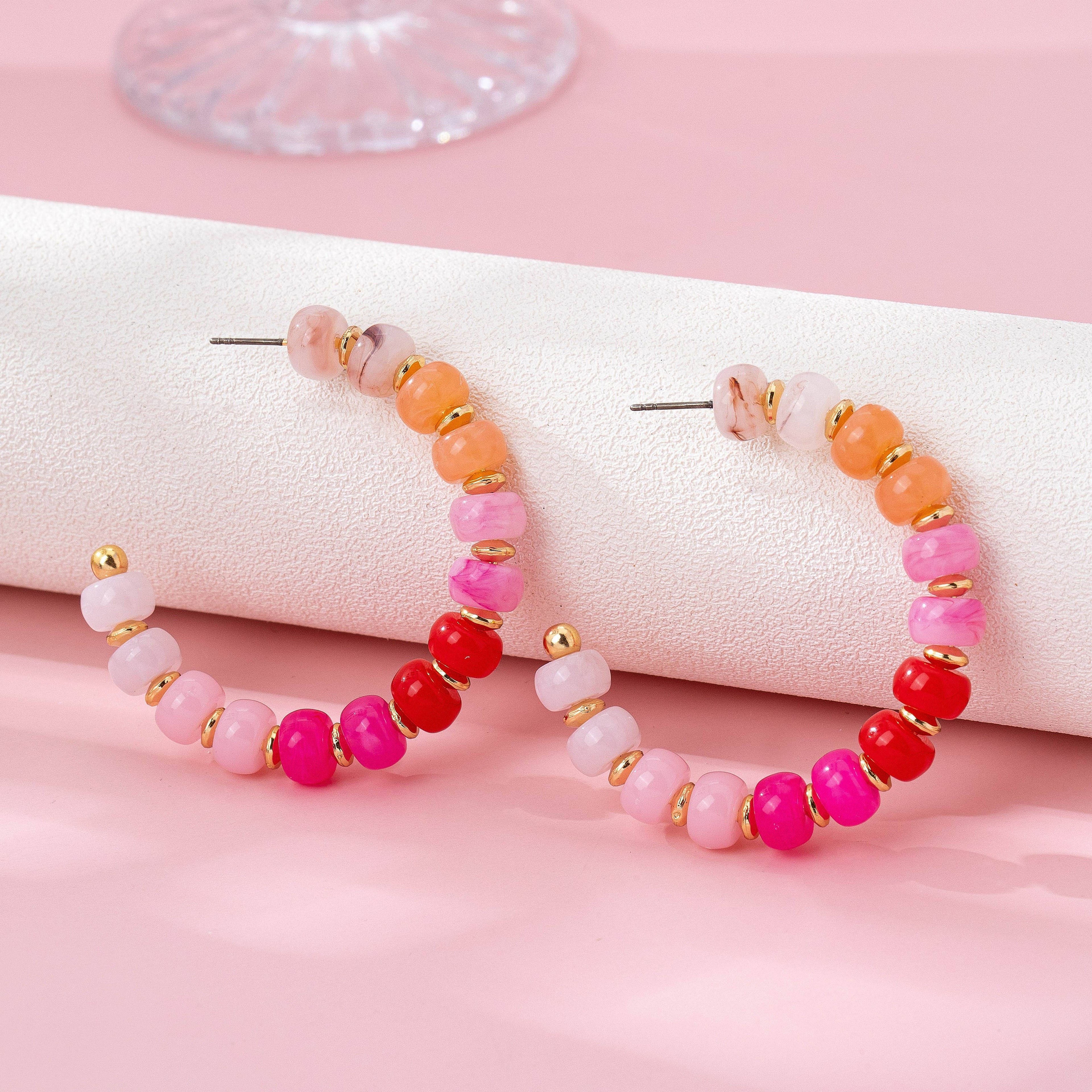 Rainbow Beaded Hoop Earrings