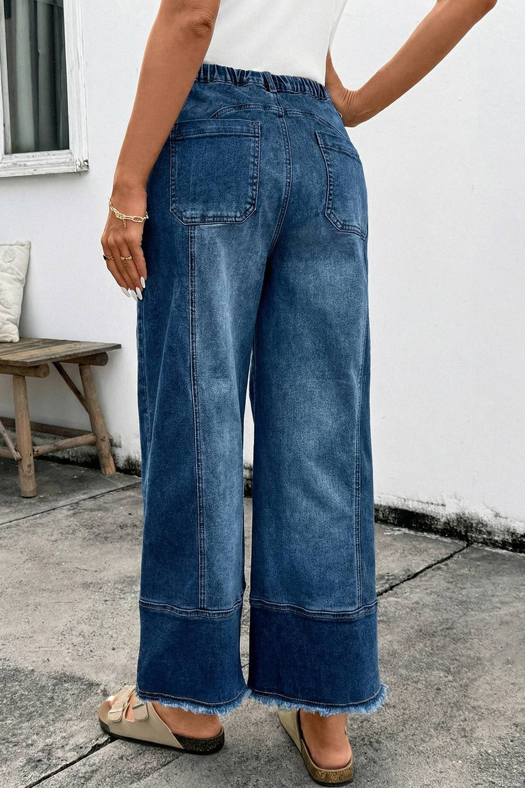 Drawstring Wide Leg Denim Pants