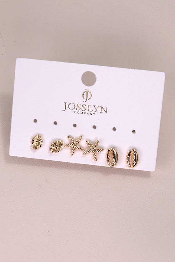 TRIO STUD SEASHELL EARIINGS