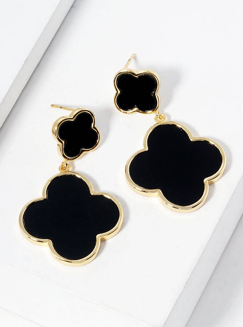 18K Gold Dipped Double Quatrefoil Drop Dangle Post Earrings