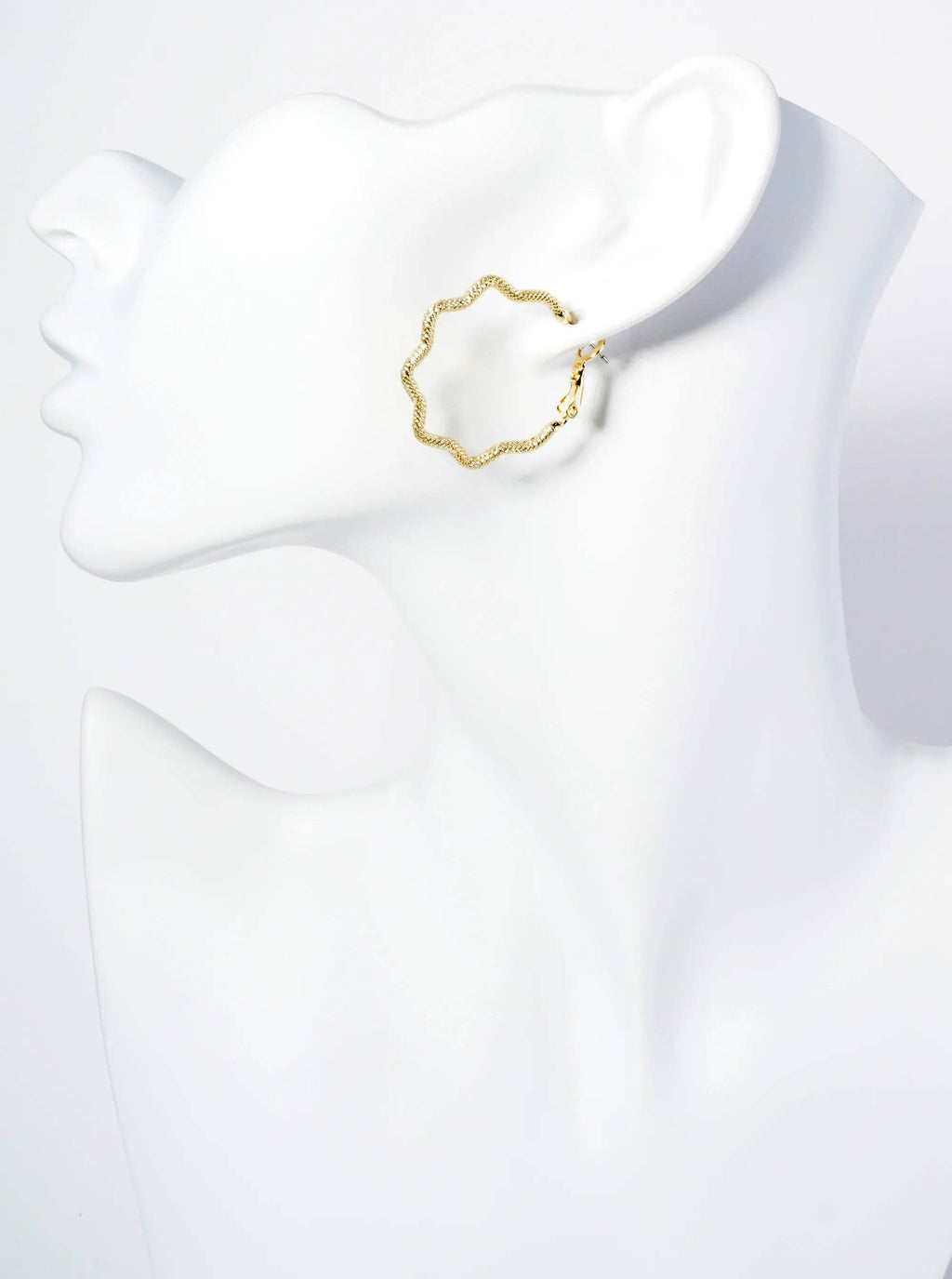 30mm Textured 14K-Gold-Dipped Abstract Wavy Latch Back Hoop Earrings