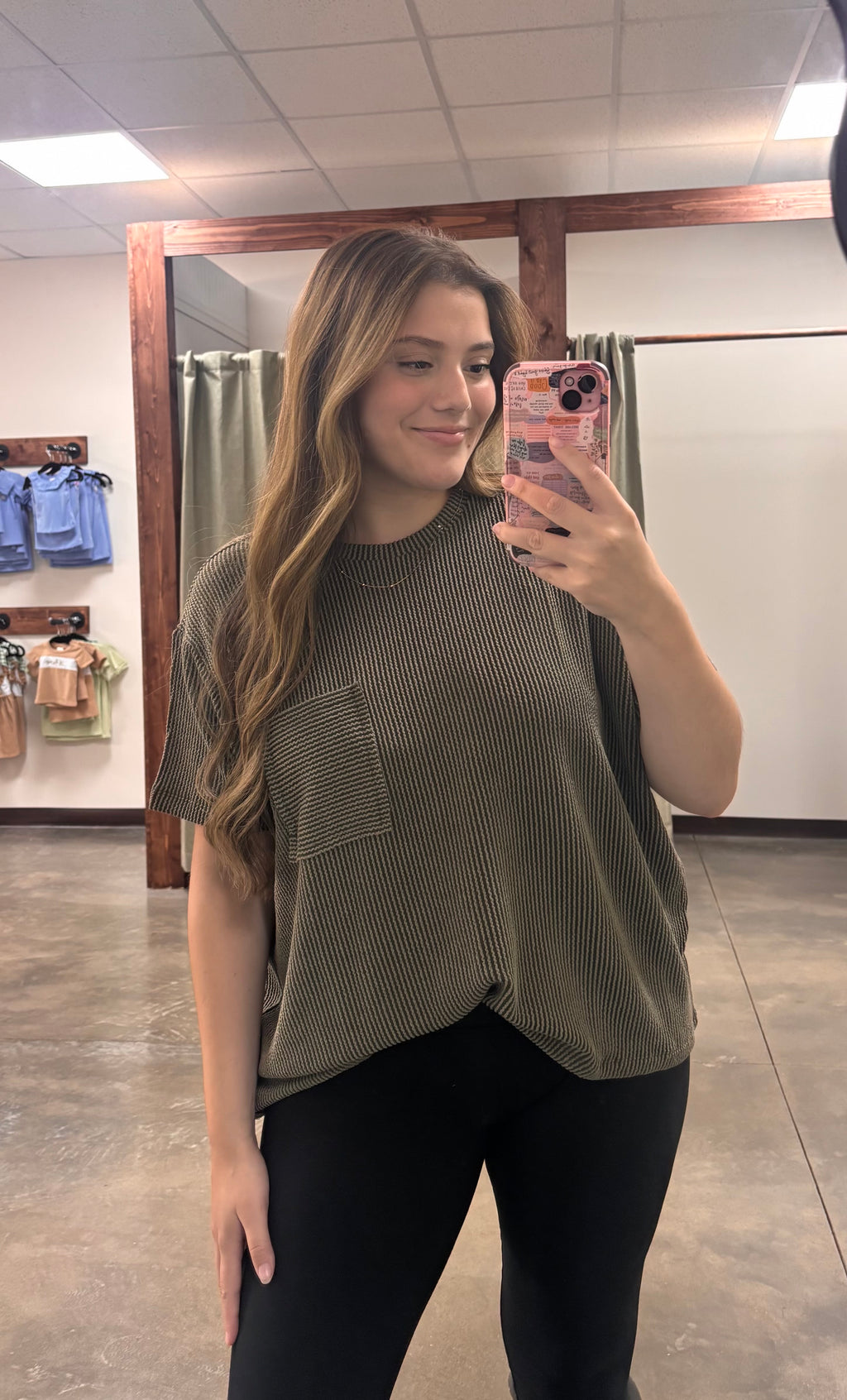 Corded Rib  Short Sleeve Front Pocket Top - Zenana