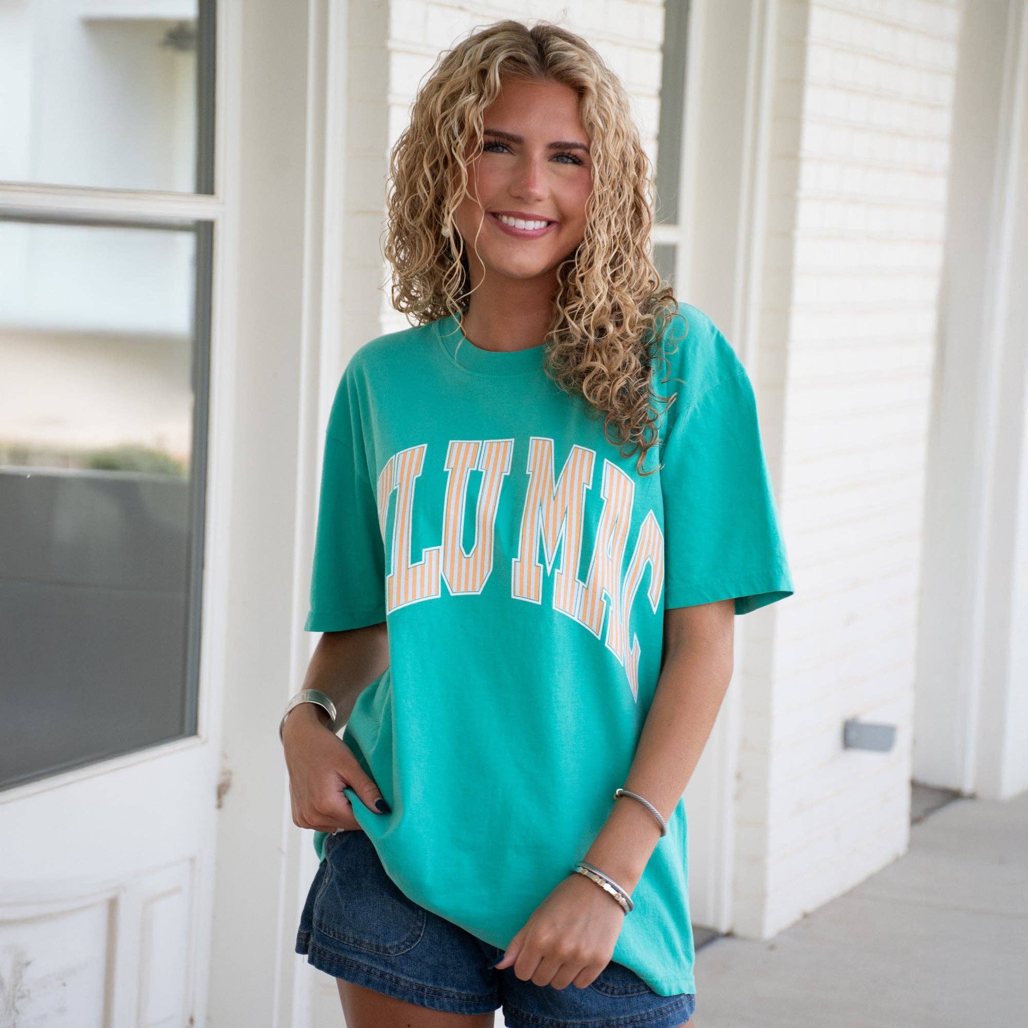Lulumac Stripe Adult Cream Sickle Sky/Island Green Comfort Colors Tee