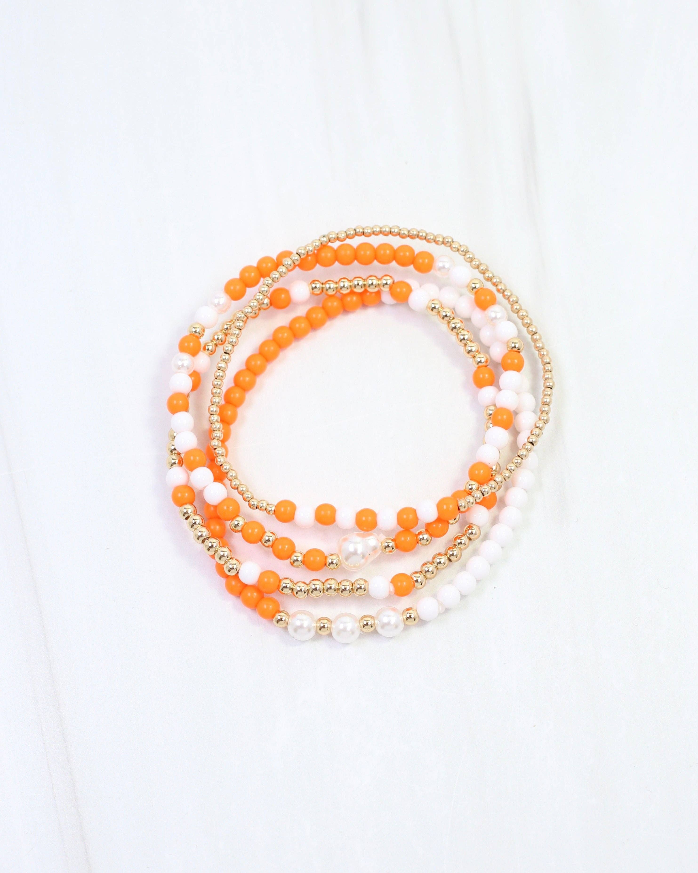 Josie Beaded Bracelet Set Orange White