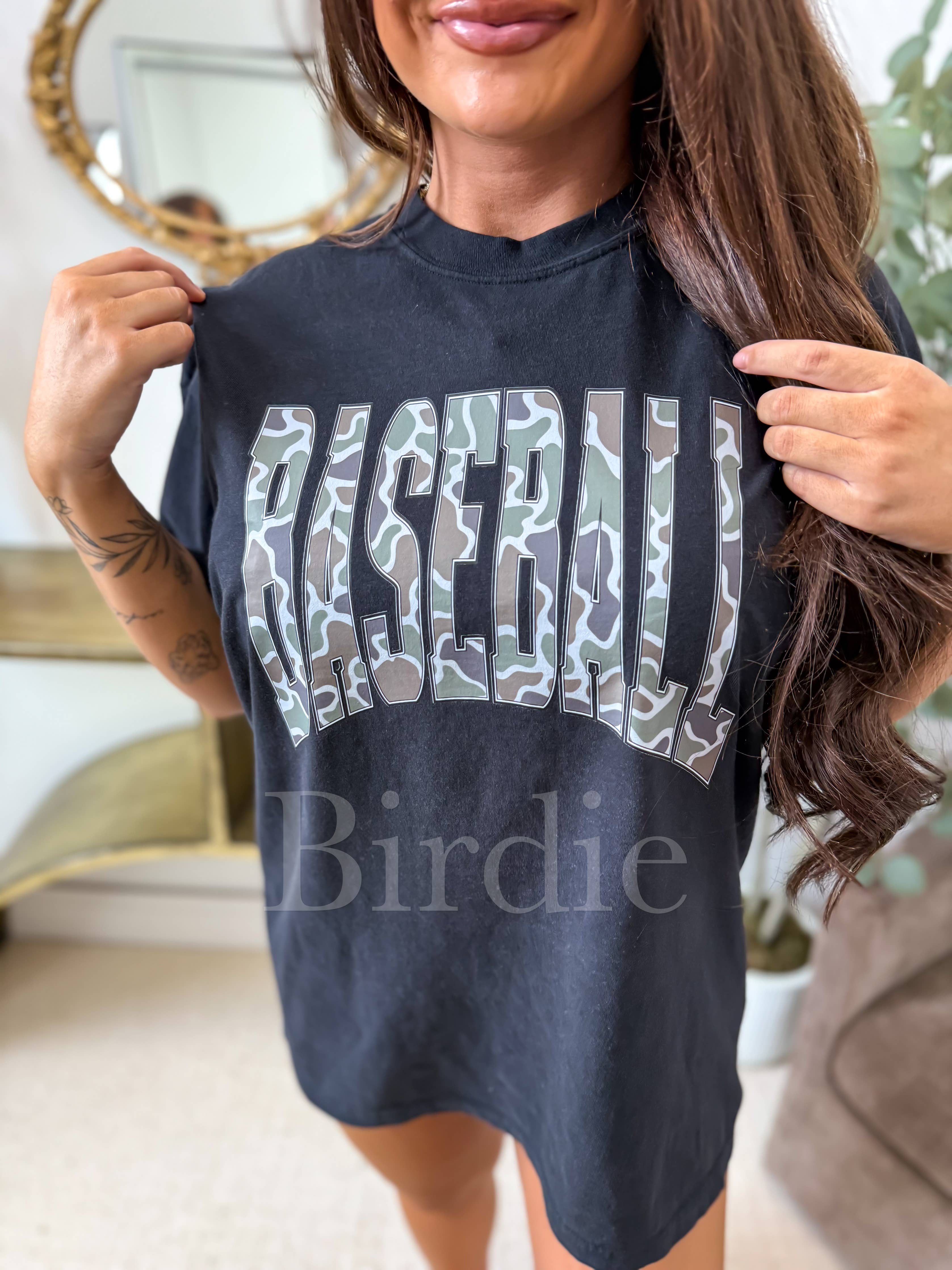 Duck Camo Baseball Graphic Tee on Black