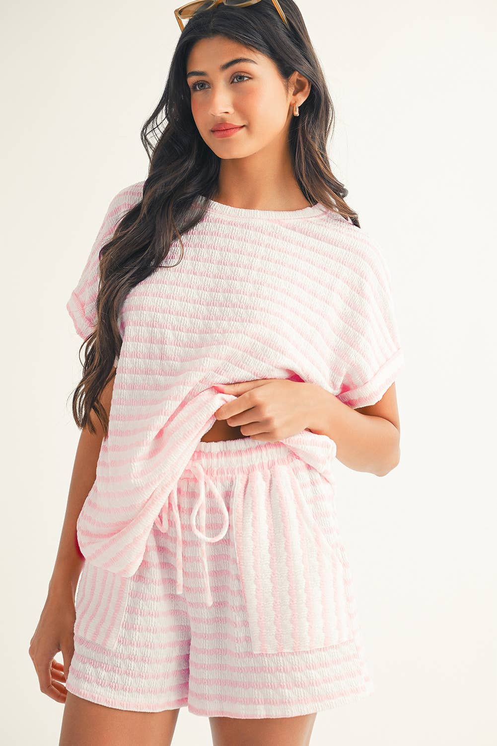Pink and White Stripe Print Set