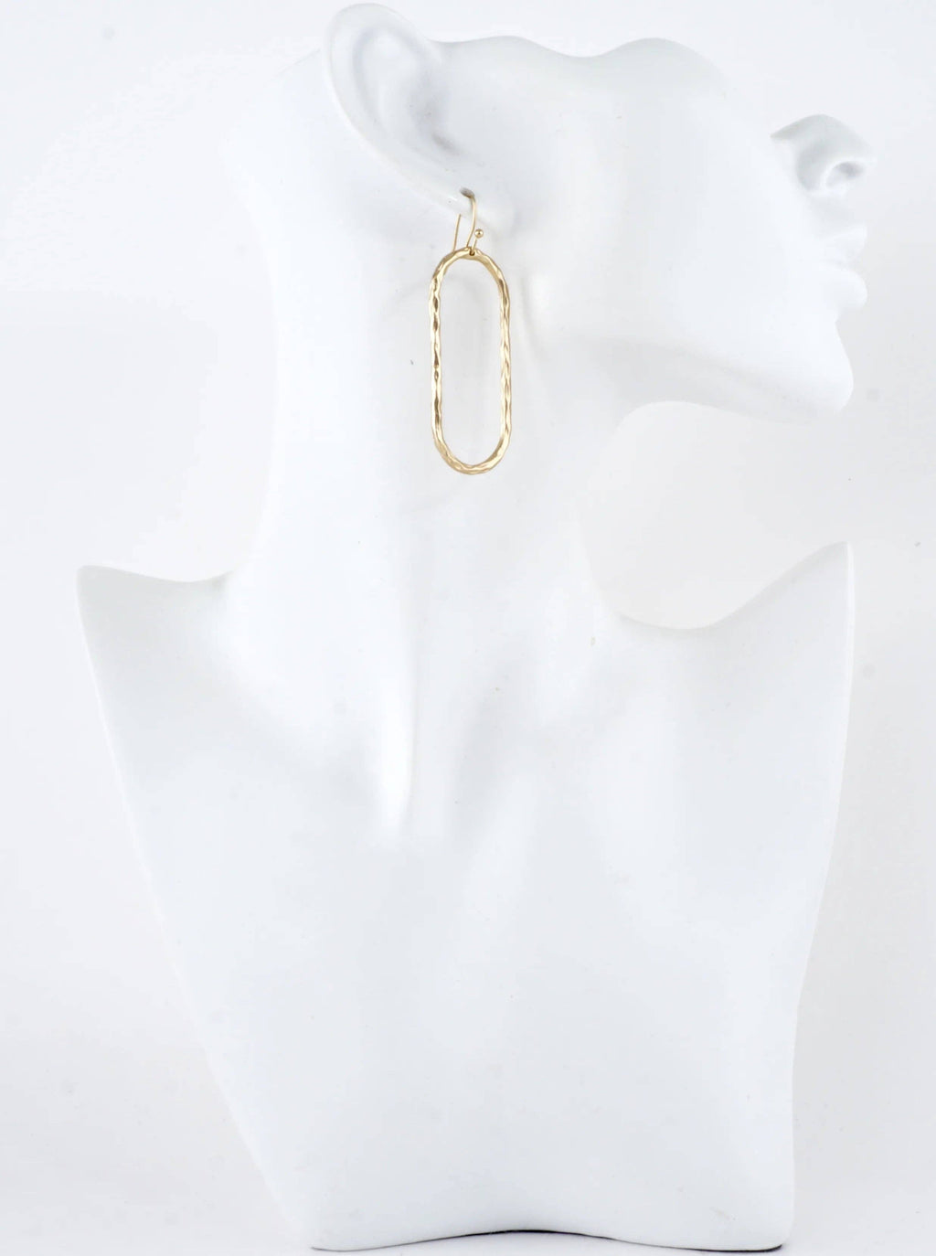 Hammered Oval Frame Drop Earrings