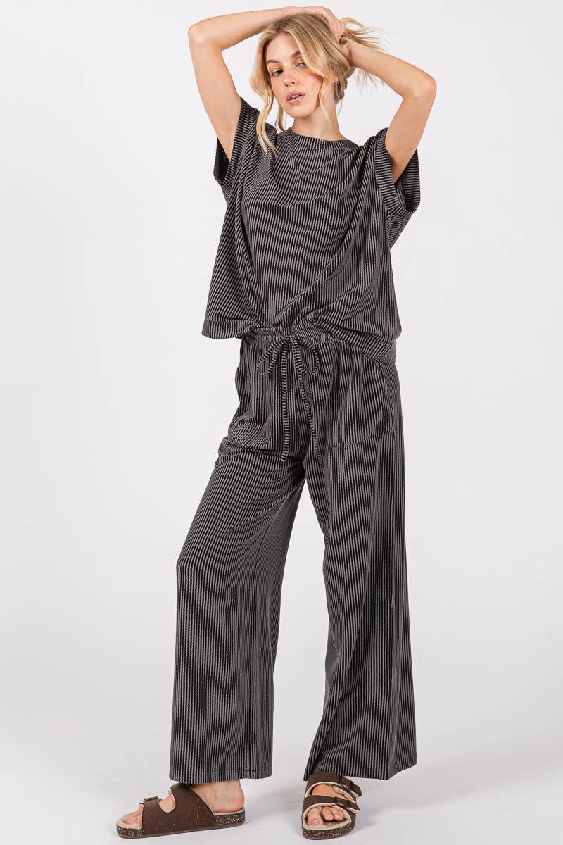 Striped Rib Knit Lounge Set