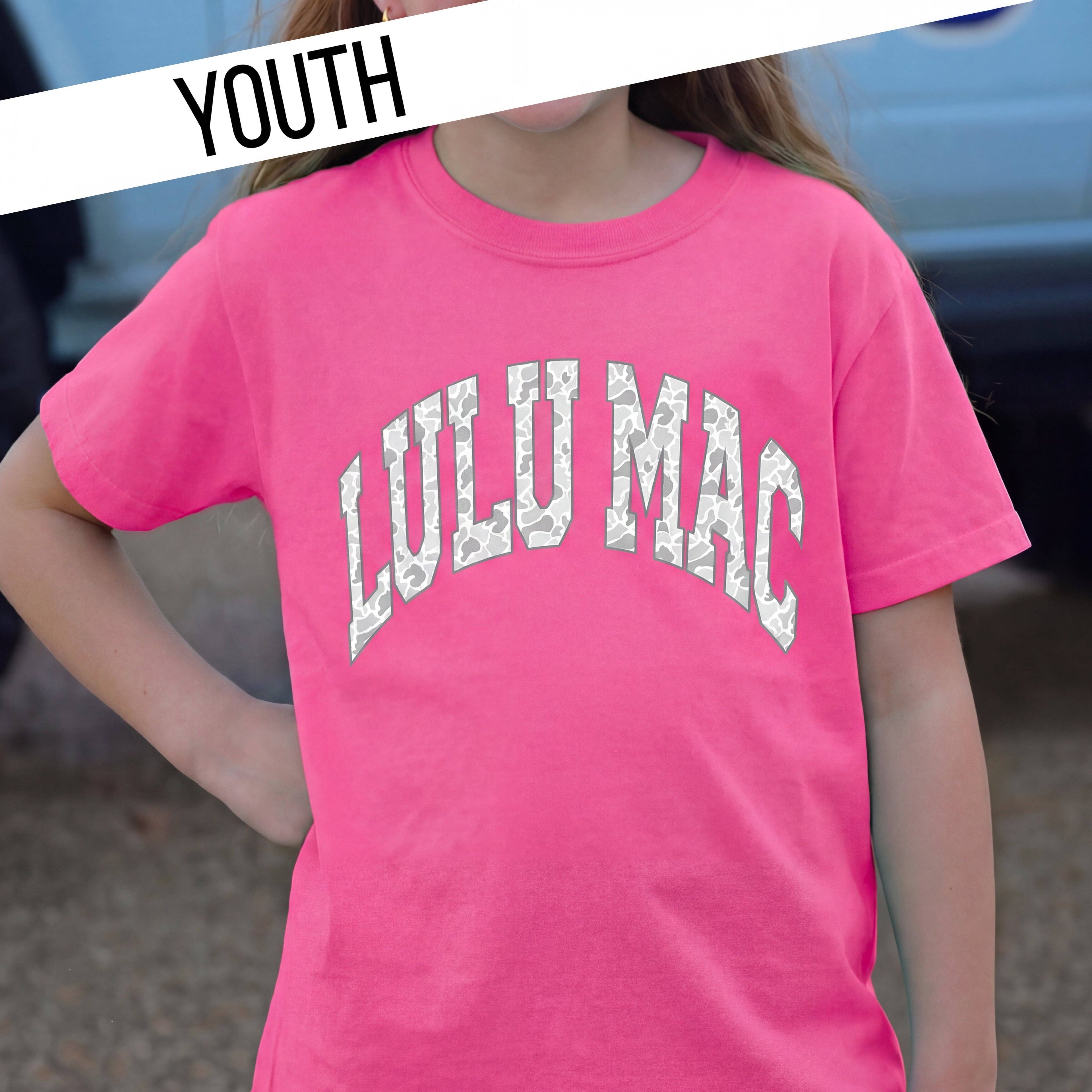 Lulumac Camo Neon Pink Youth Comfort Colors Tee