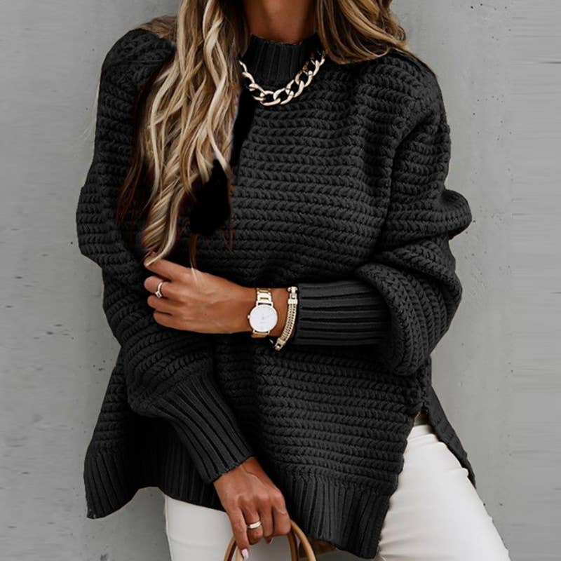 Chunky knit side split  plain knit sweater jumper