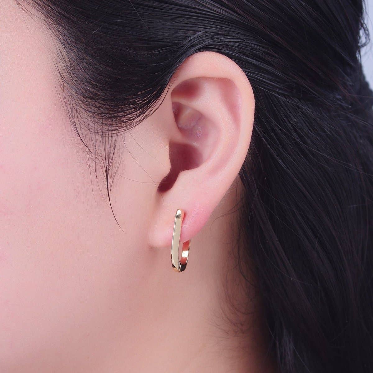 24K Gold Filled U Shaped Huggie Hoop Earrings P-426