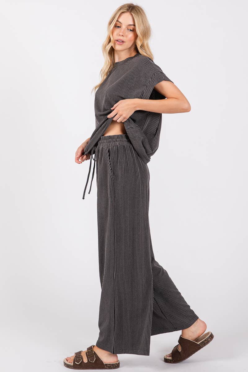 Striped Rib Knit Lounge Set