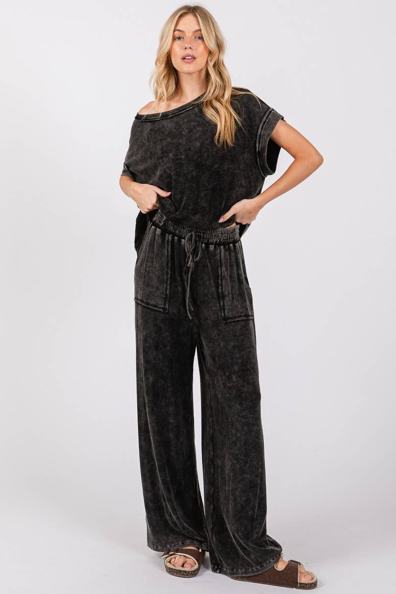 MINERAL WASHED TOP AND PANTS RIB SETS