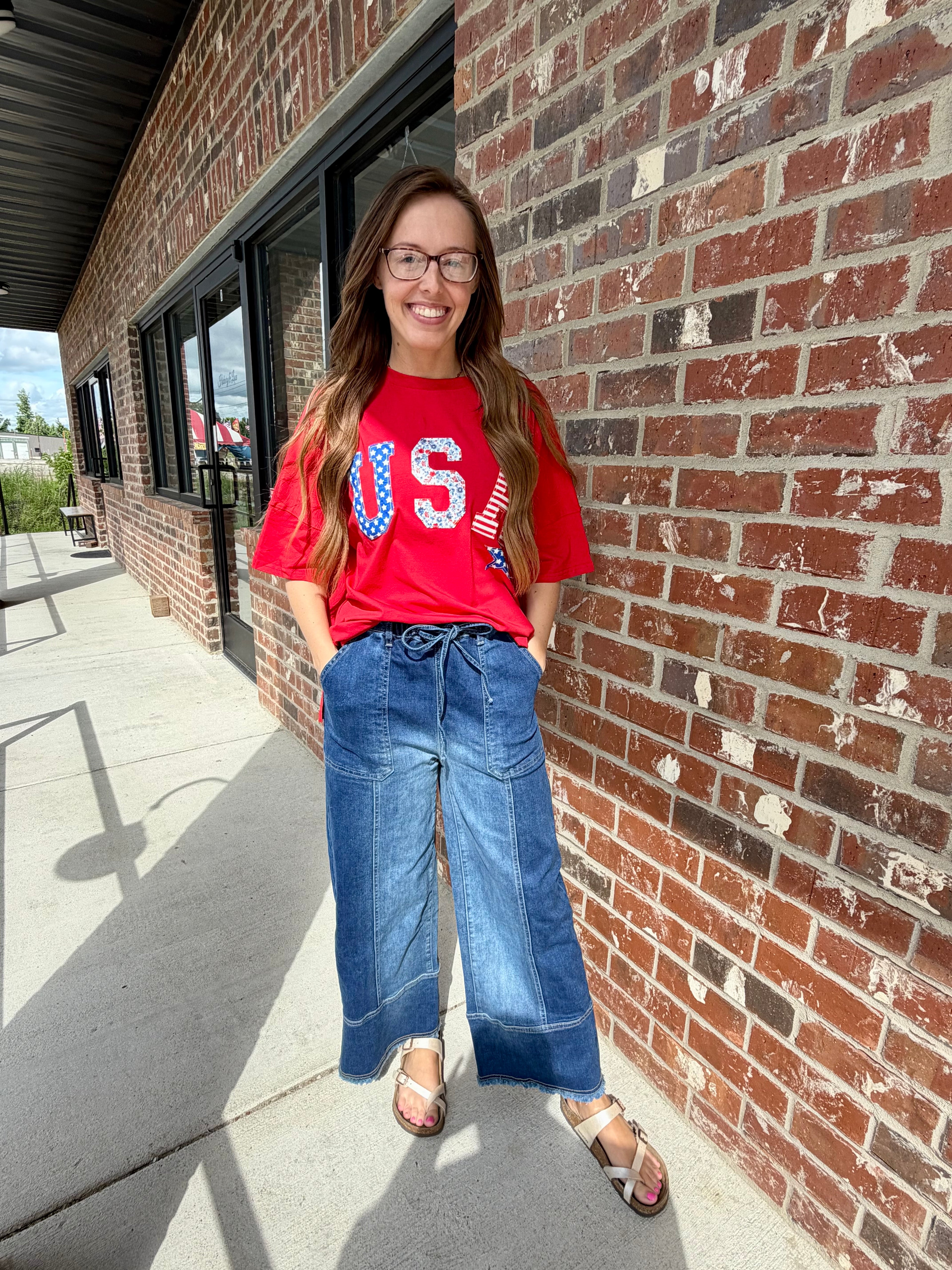 USA Patriotic Star Patched Oversize Tee