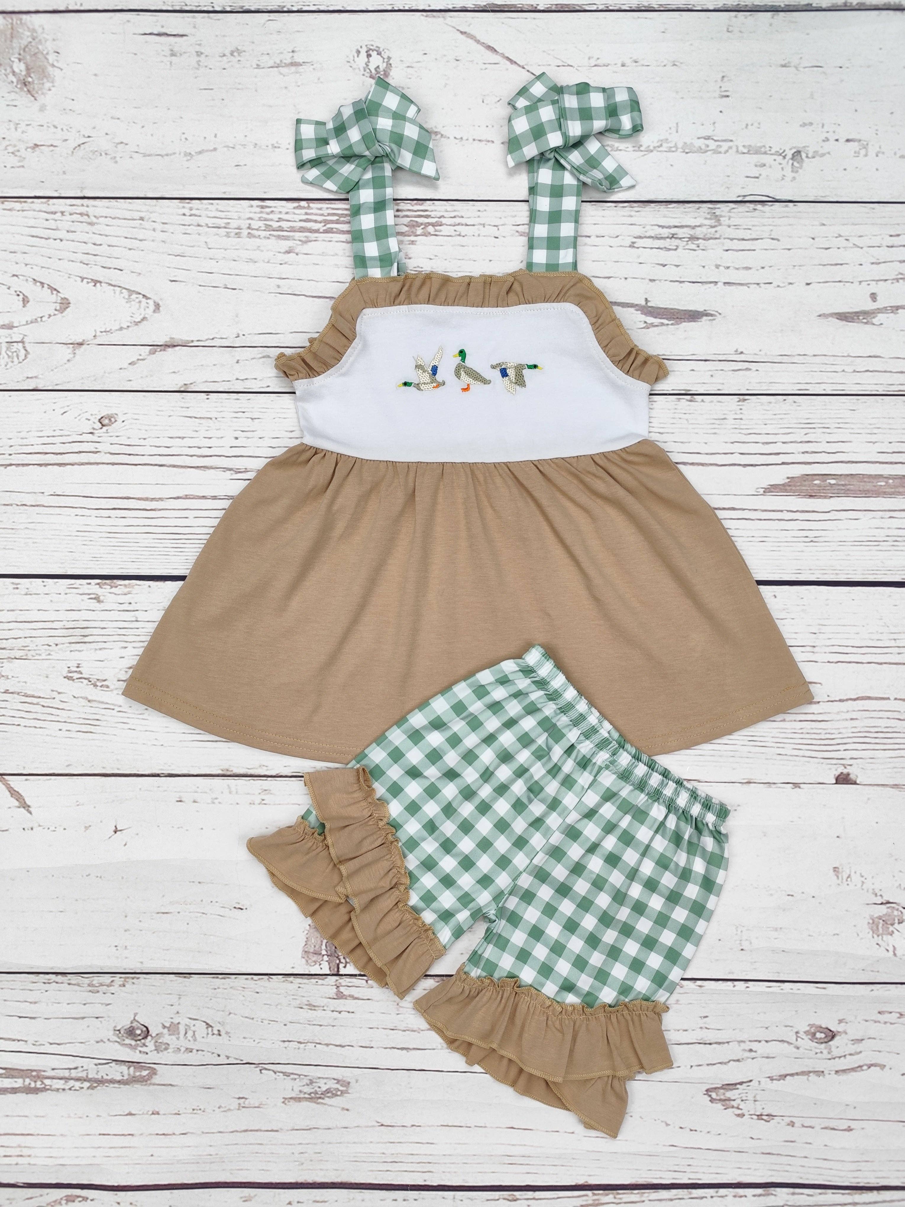 Baby Girl Duck Checkered Print Set