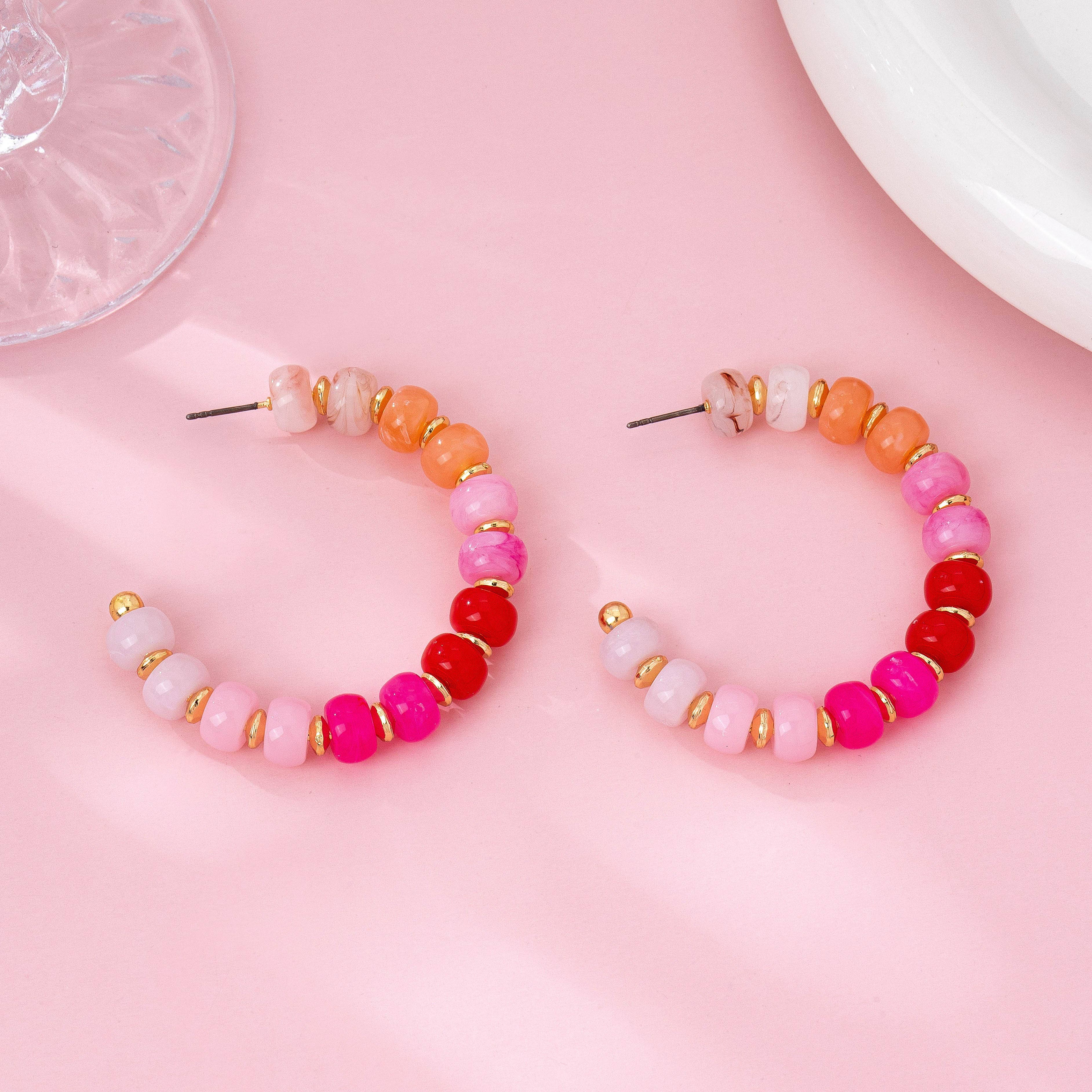 Rainbow Beaded Hoop Earrings