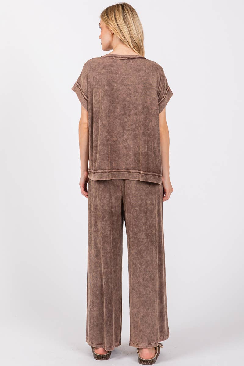 MINERAL WASHED TOP AND PANTS RIB SETS