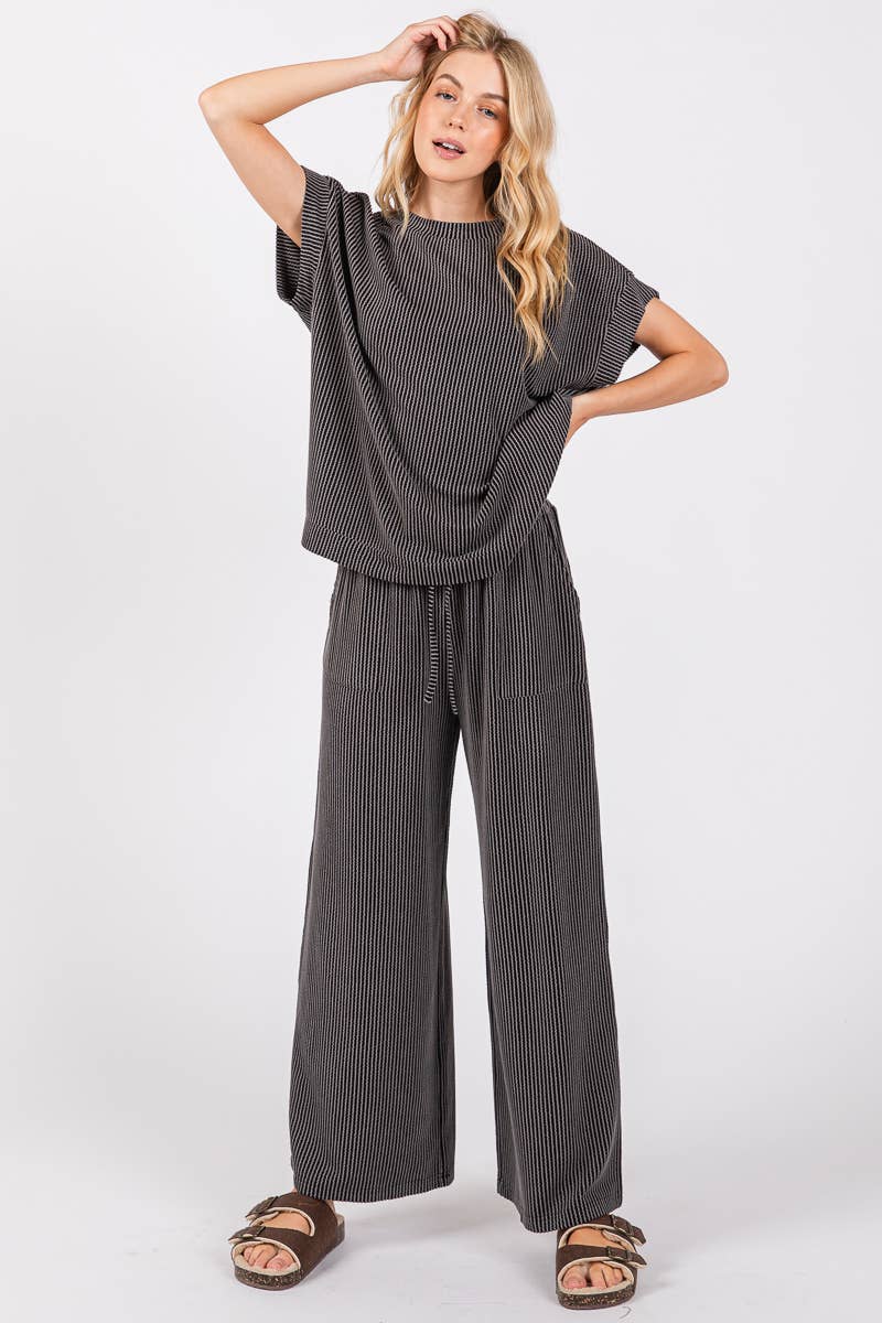 Striped Rib Knit Lounge Set