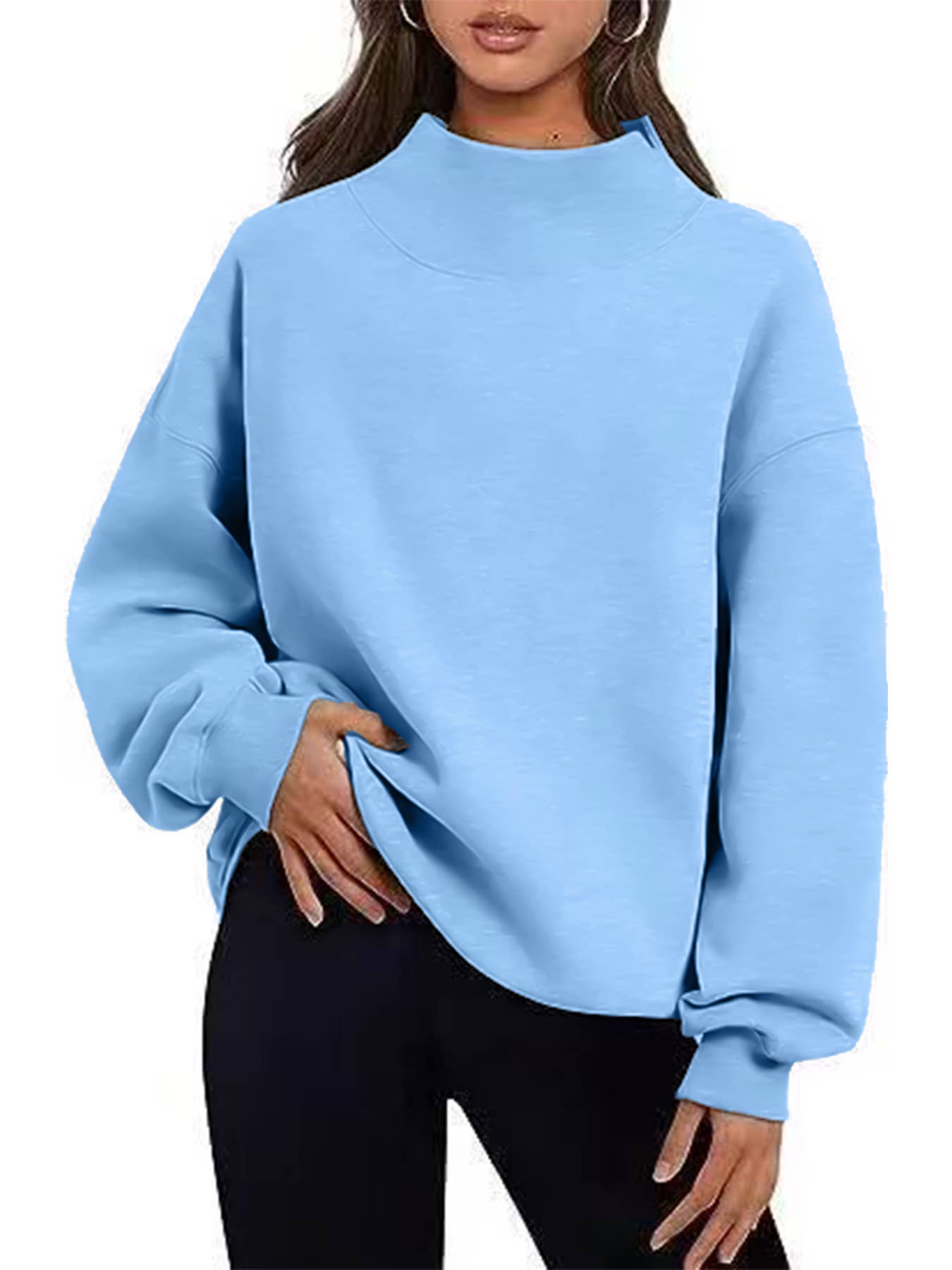 Oversized Mock Neck Top Sweatshirt