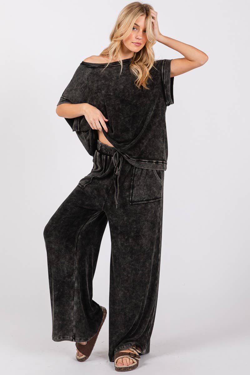 MINERAL WASHED TOP AND PANTS RIB SETS