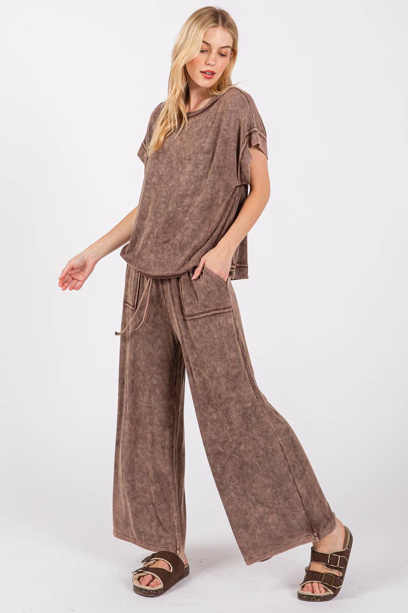 MINERAL WASHED TOP AND PANTS RIB SETS