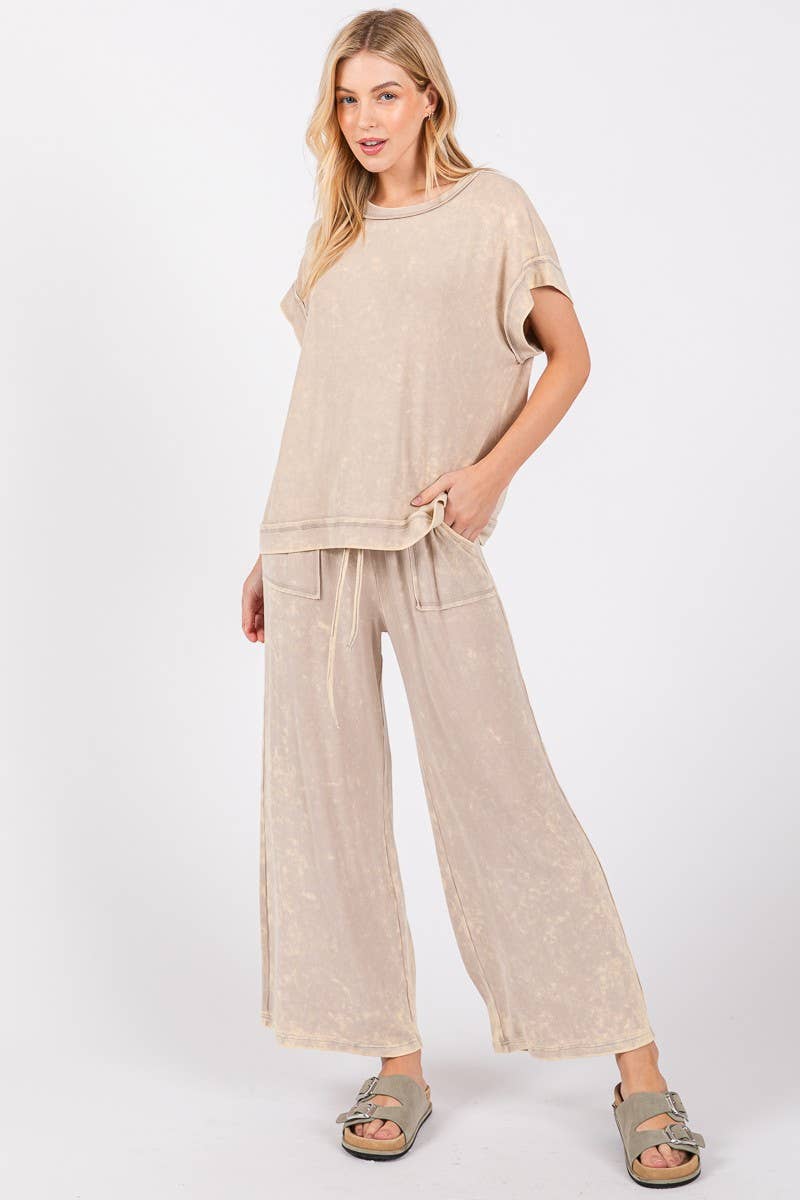 MINERAL WASHED TOP AND PANTS RIB SETS