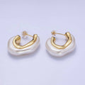 24K Gold Filled Shell Pearl Geometric J-Shaped Hoop Earrings