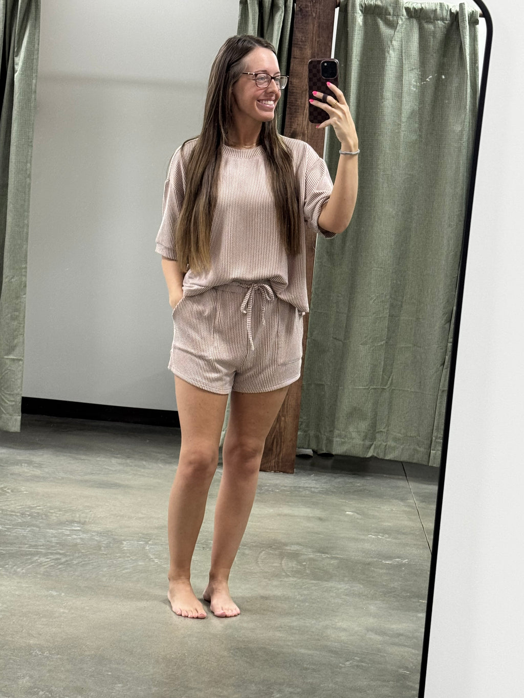 RIBBED ROUND NECK TOP AND SHORTS SET