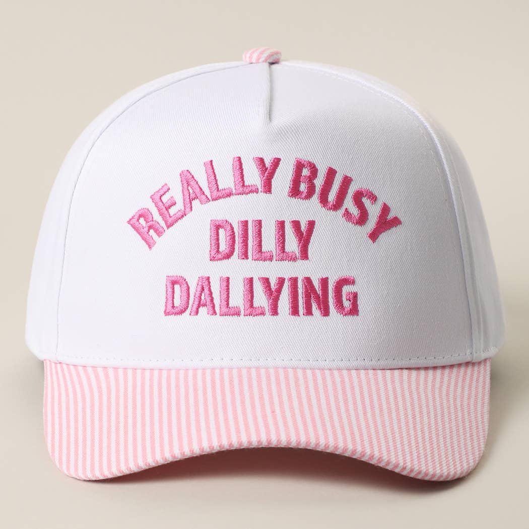 REALLY BUSY DILLY DALLYING Embroidered Seersucker Brim Hat