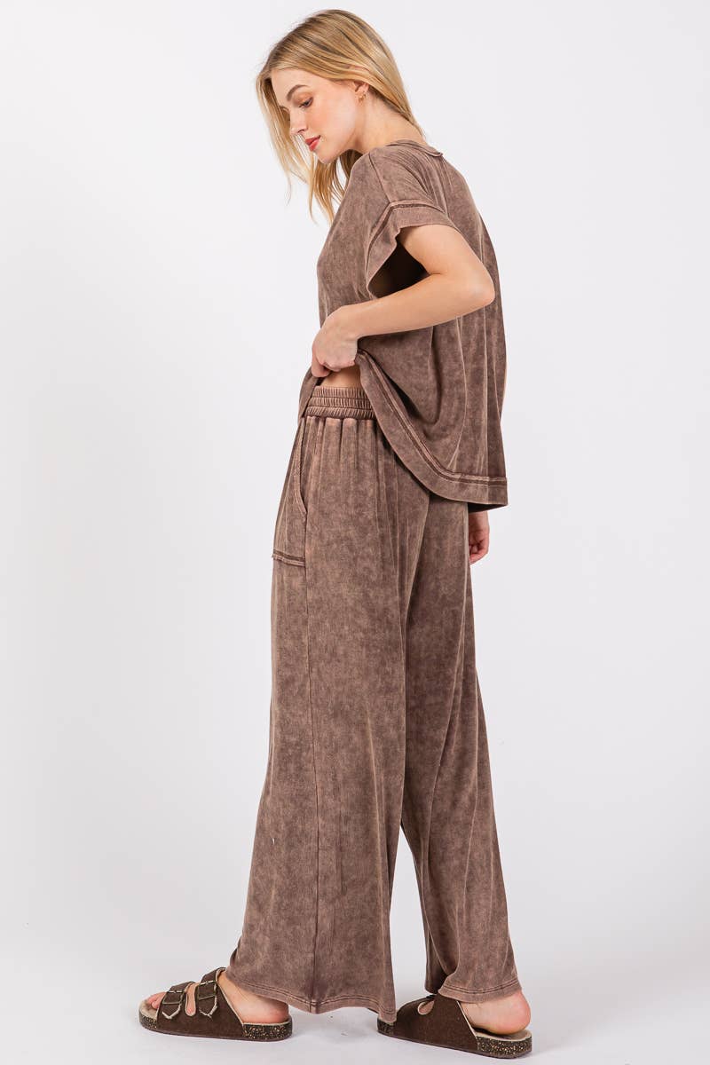MINERAL WASHED TOP AND PANTS RIB SETS