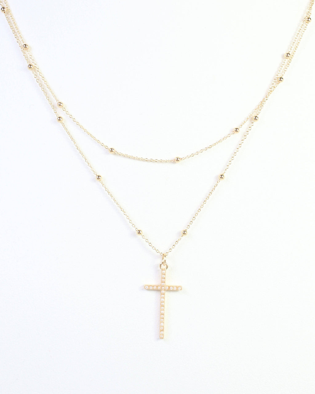 Kyla Pearl Cross Layered Necklace WR Gold