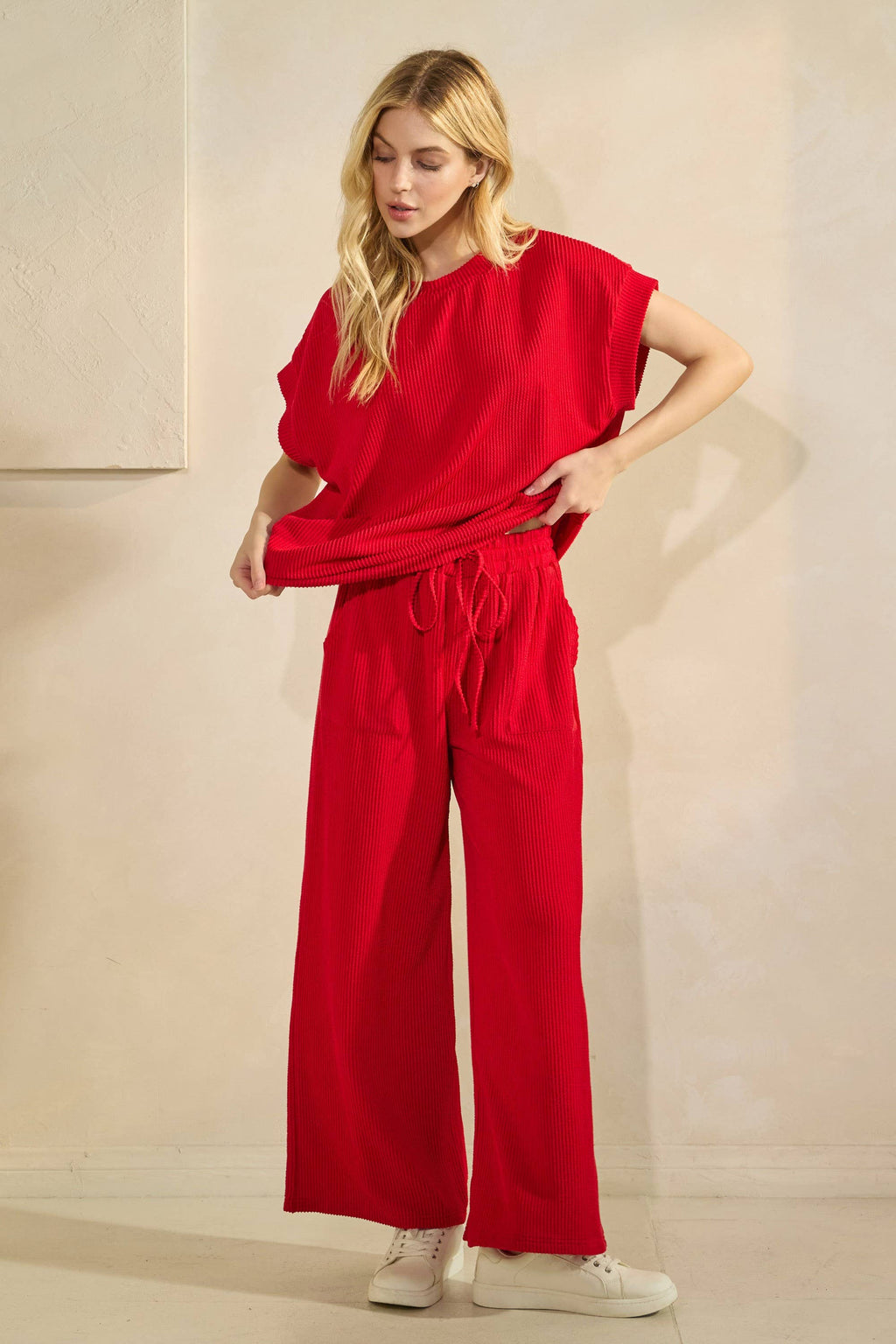 Striped Rib Knit Lounge Set