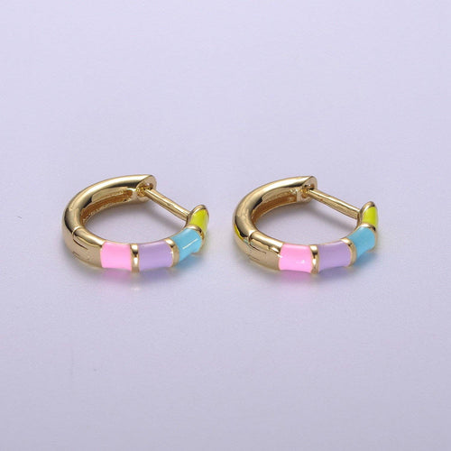 15mm Colorful Enamel Pastel Huggie Earring T164~T174