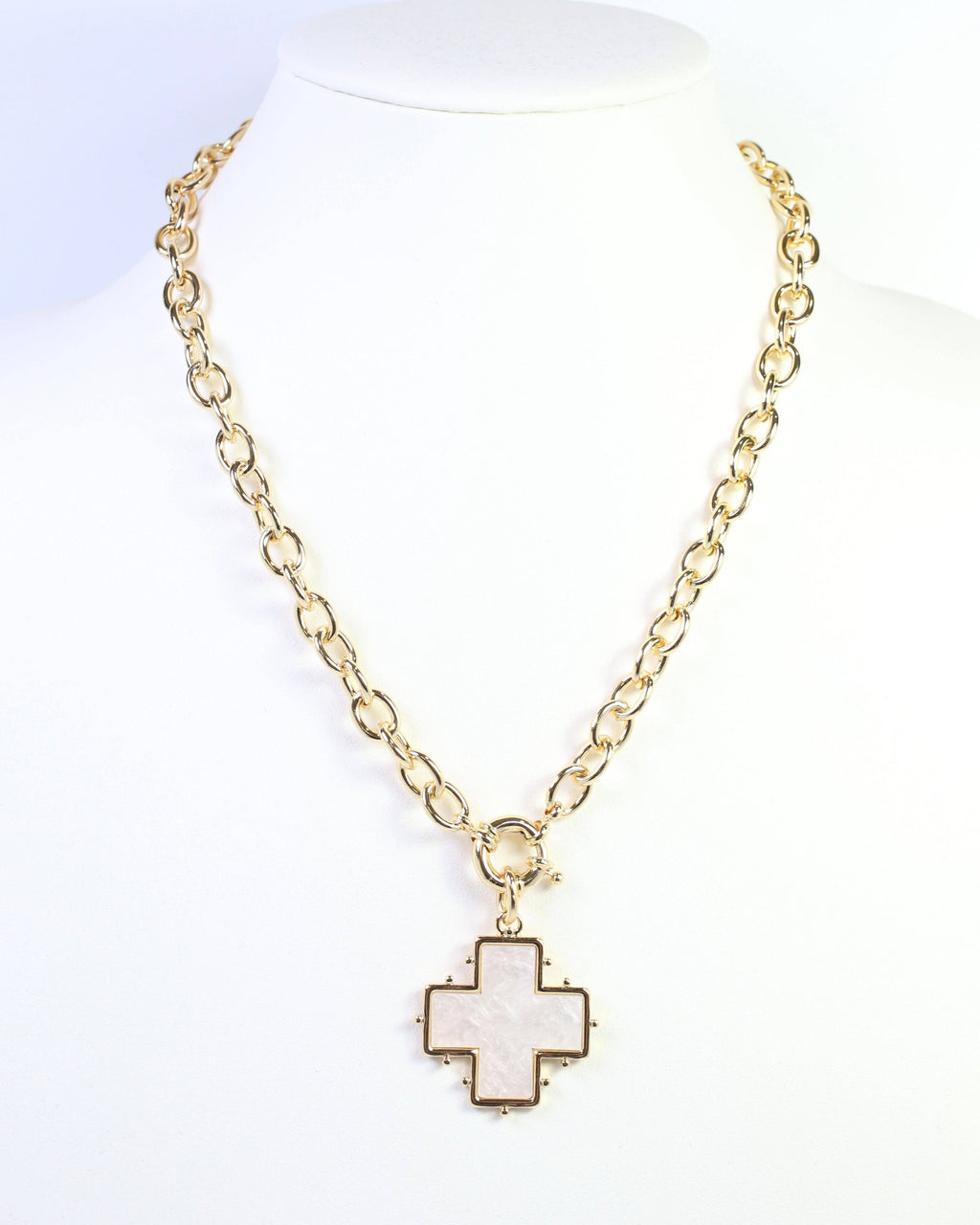 Jaclyn Opal Cross Link Necklace Gold