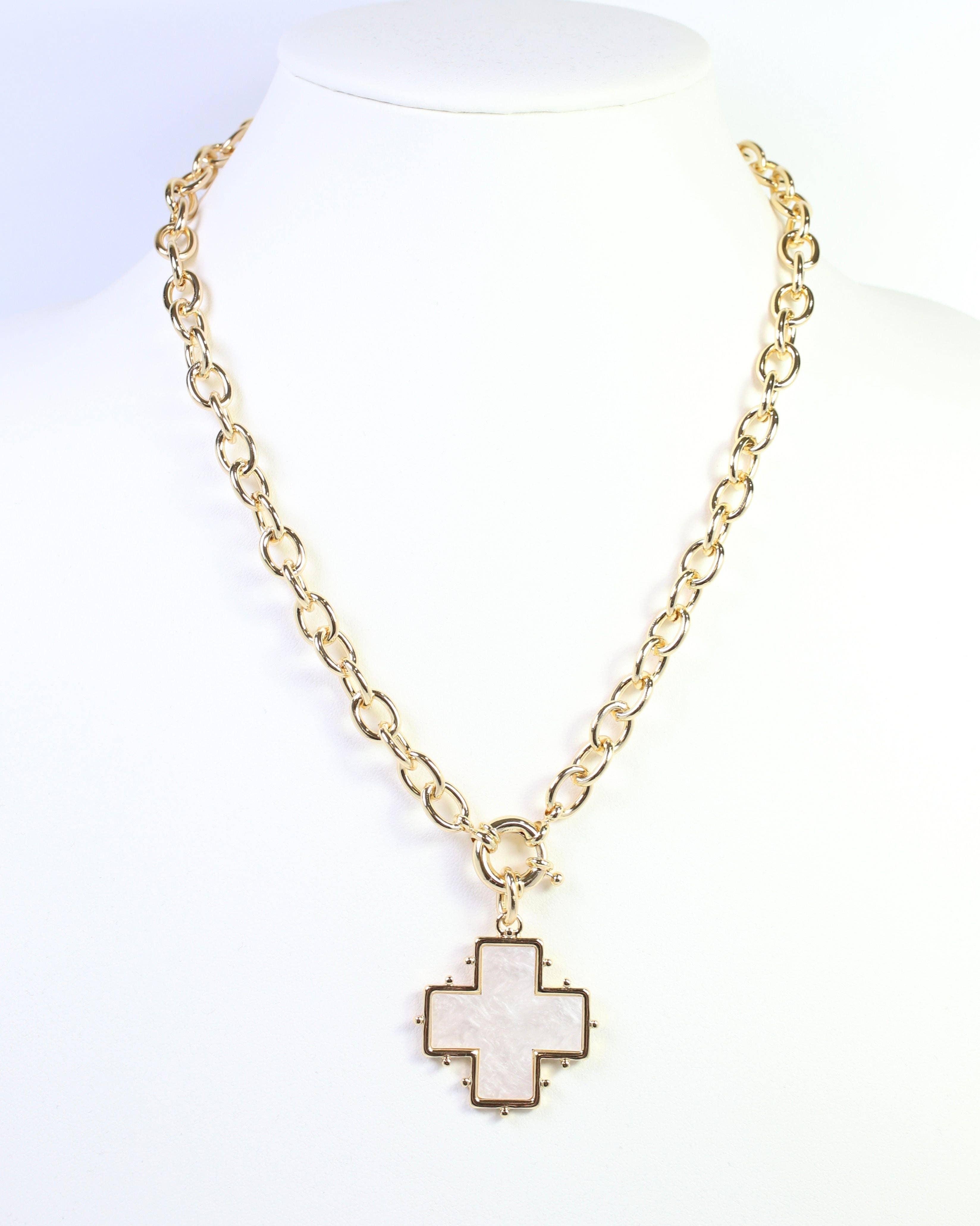 Jaclyn Opal Cross Link Necklace Gold