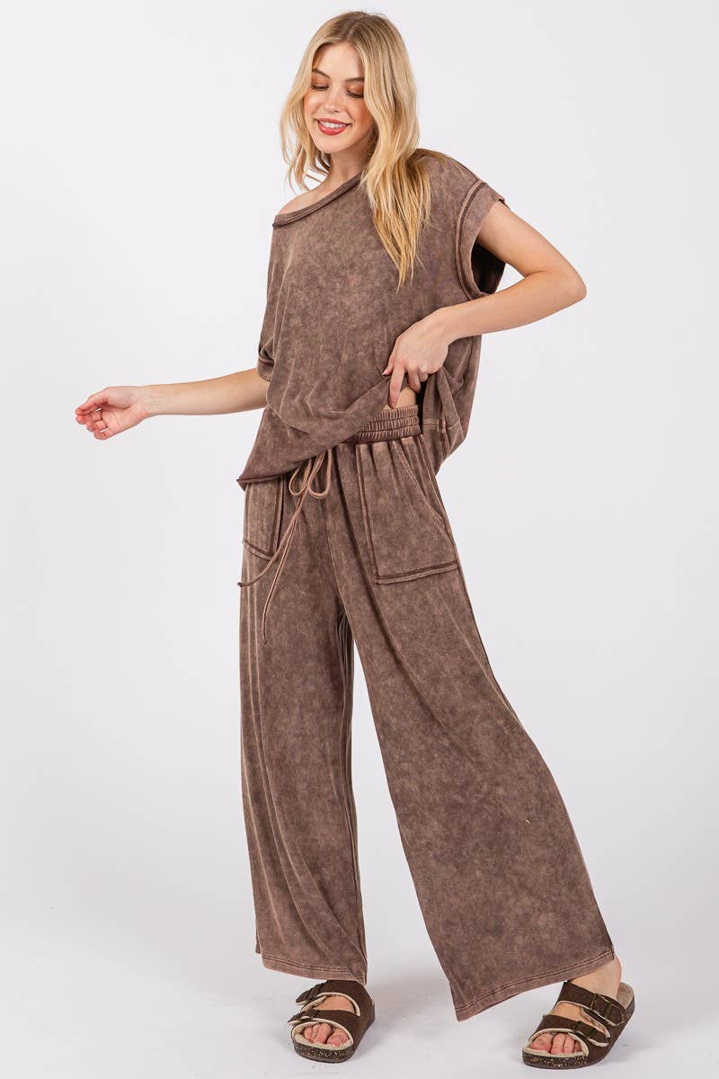 MINERAL WASHED TOP AND PANTS RIB SETS