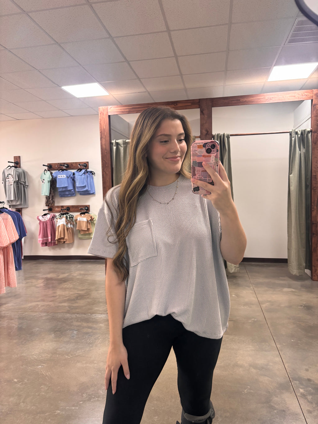 Corded Rib  Short Sleeve Front Pocket Top - Zenana