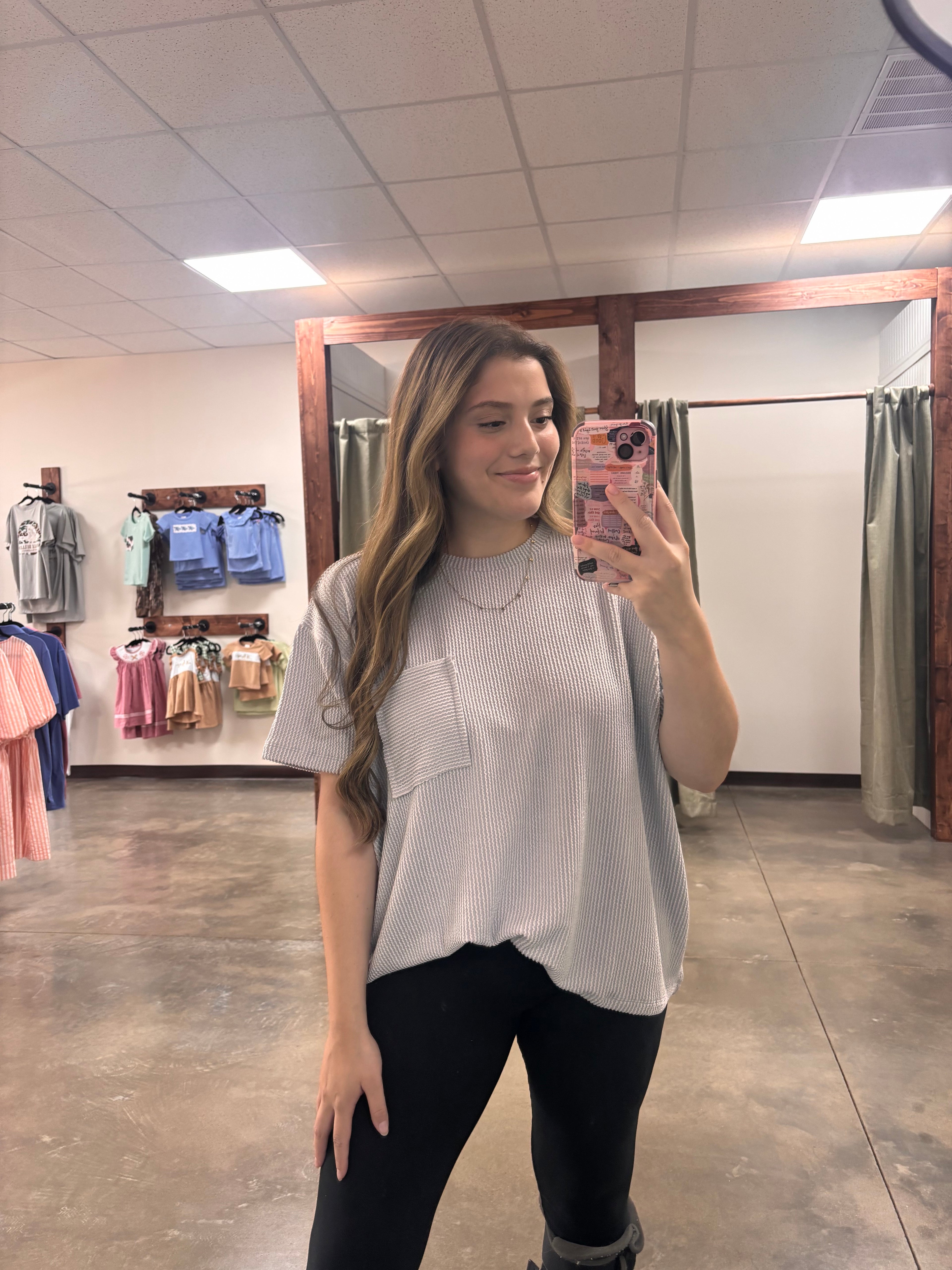 Corded Rib  Short Sleeve Front Pocket Top - Zenana