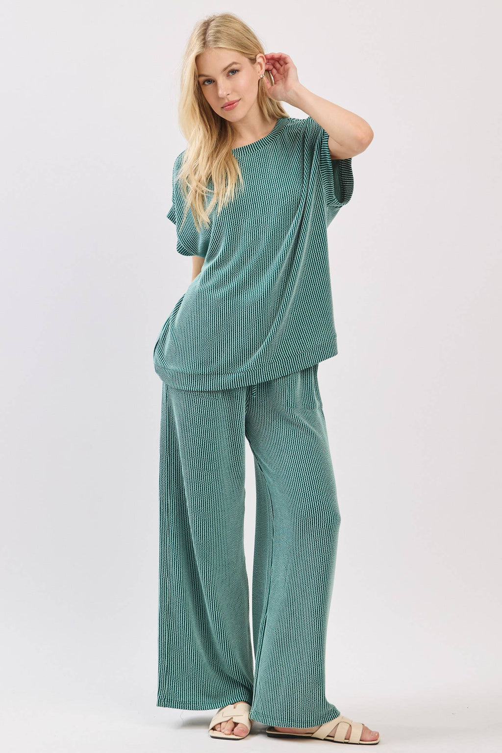 Striped Rib Knit Lounge Set