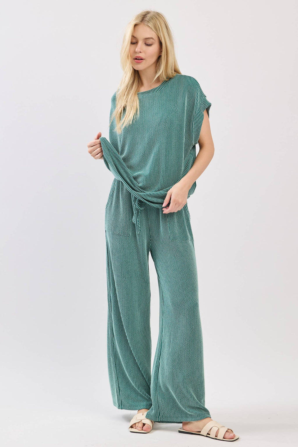 Striped Rib Knit Lounge Set