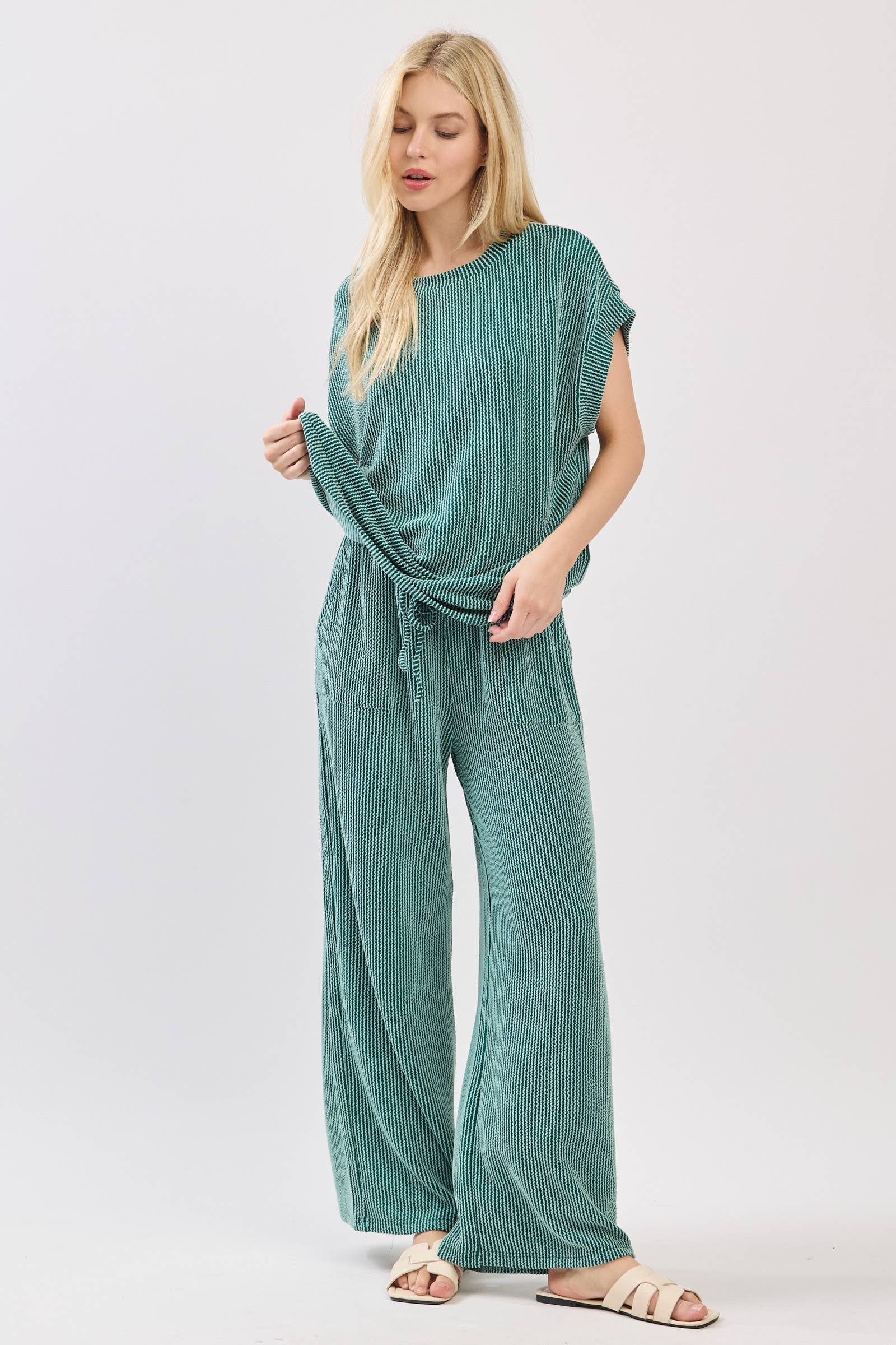 Striped Rib Knit Lounge Set