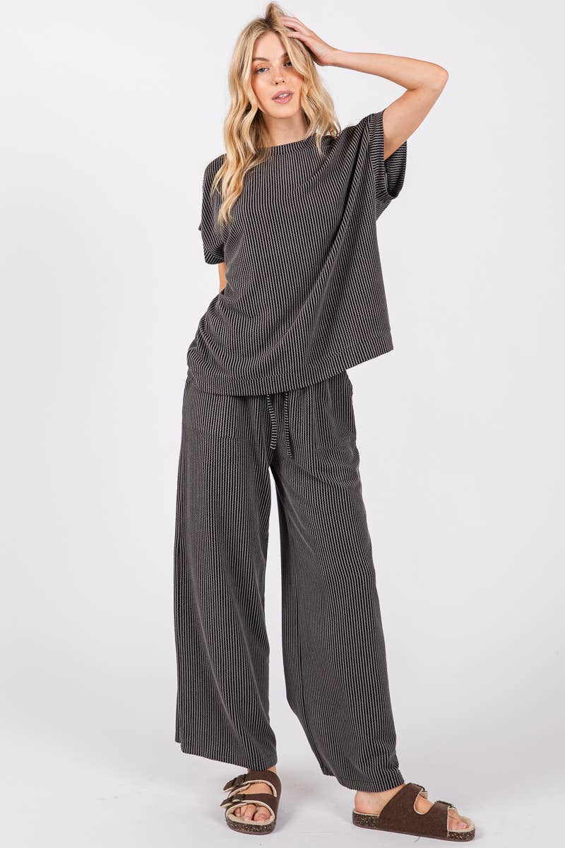 Striped Rib Knit Lounge Set