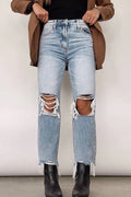 Distressed High-Waist Straight Leg Jean