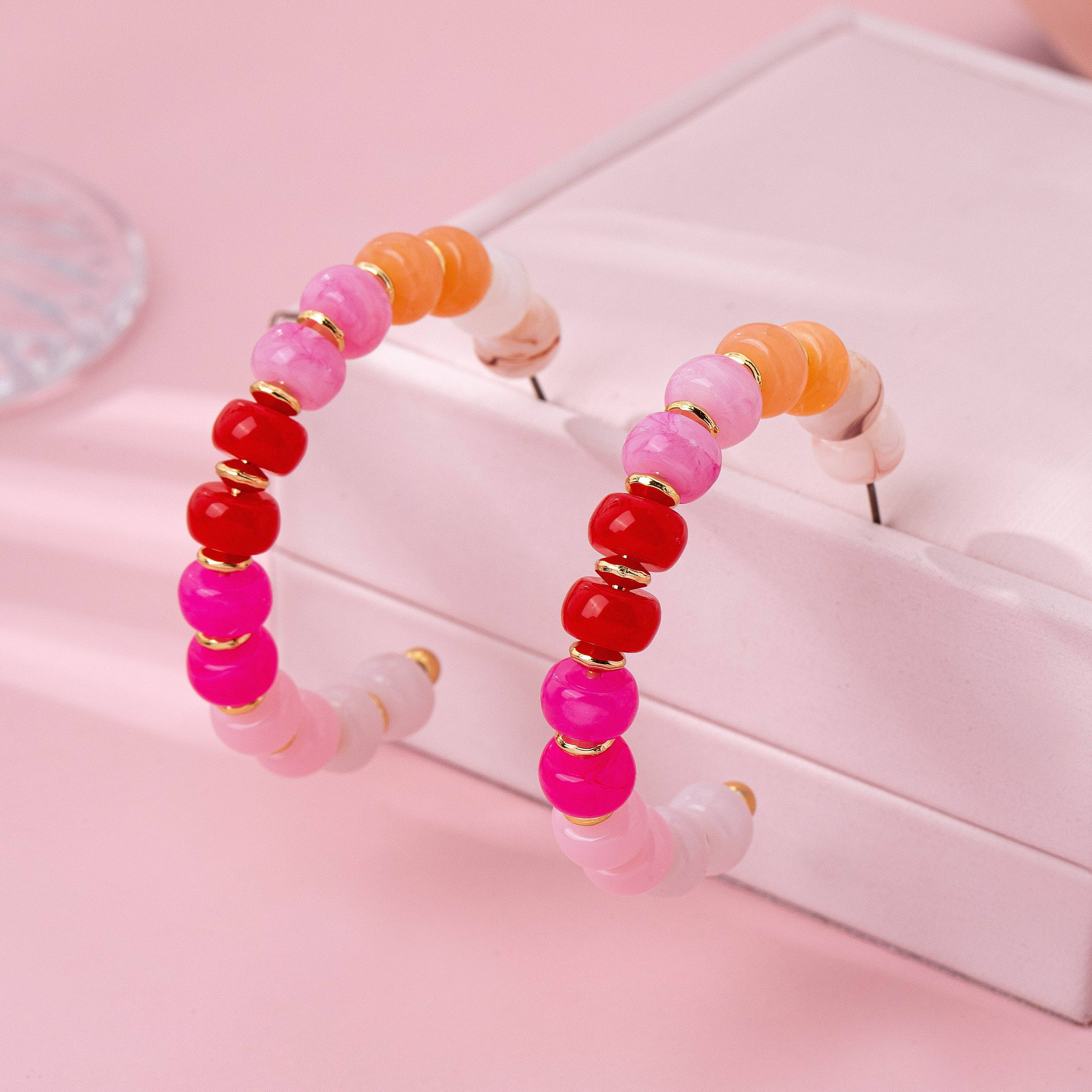Rainbow Beaded Hoop Earrings