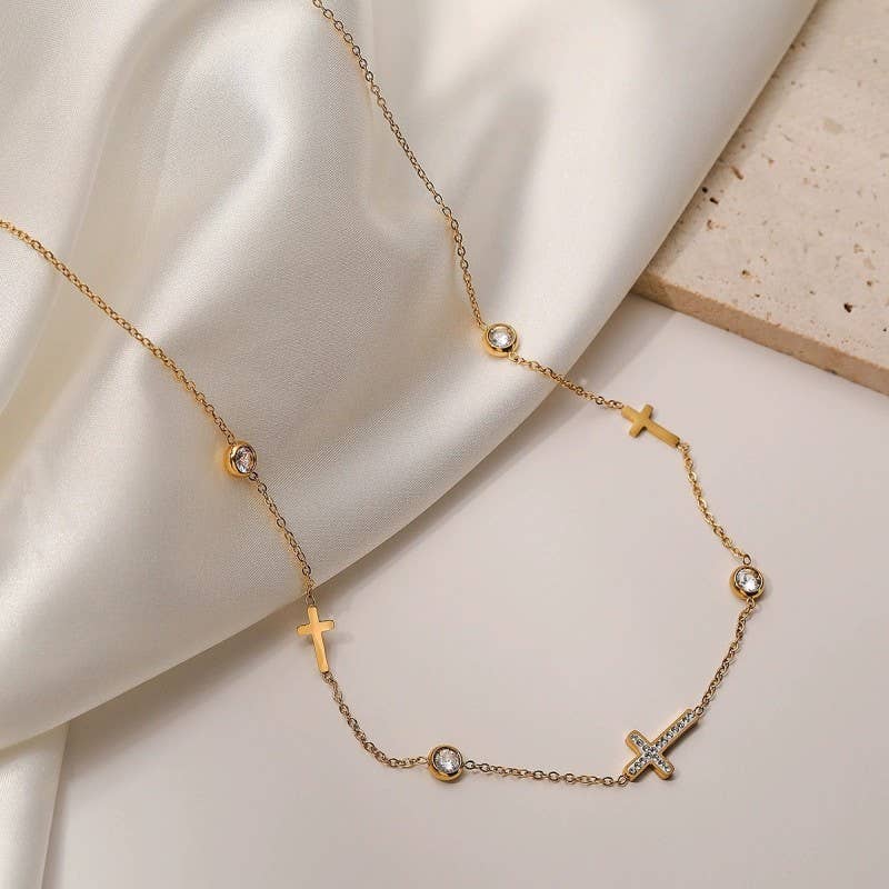18K STAINLESS STEEL TARNISH FREE CROSS NECKLACE