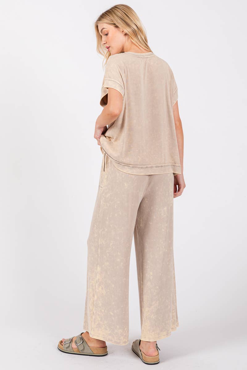 MINERAL WASHED TOP AND PANTS RIB SETS