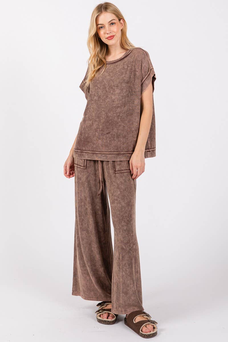 MINERAL WASHED TOP AND PANTS RIB SETS