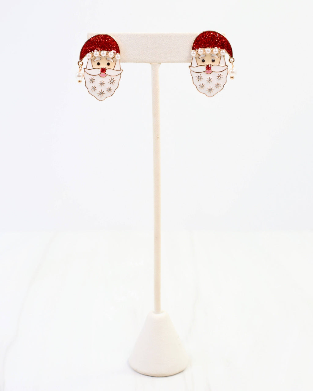Santa Enamel and Pearl Earring Red