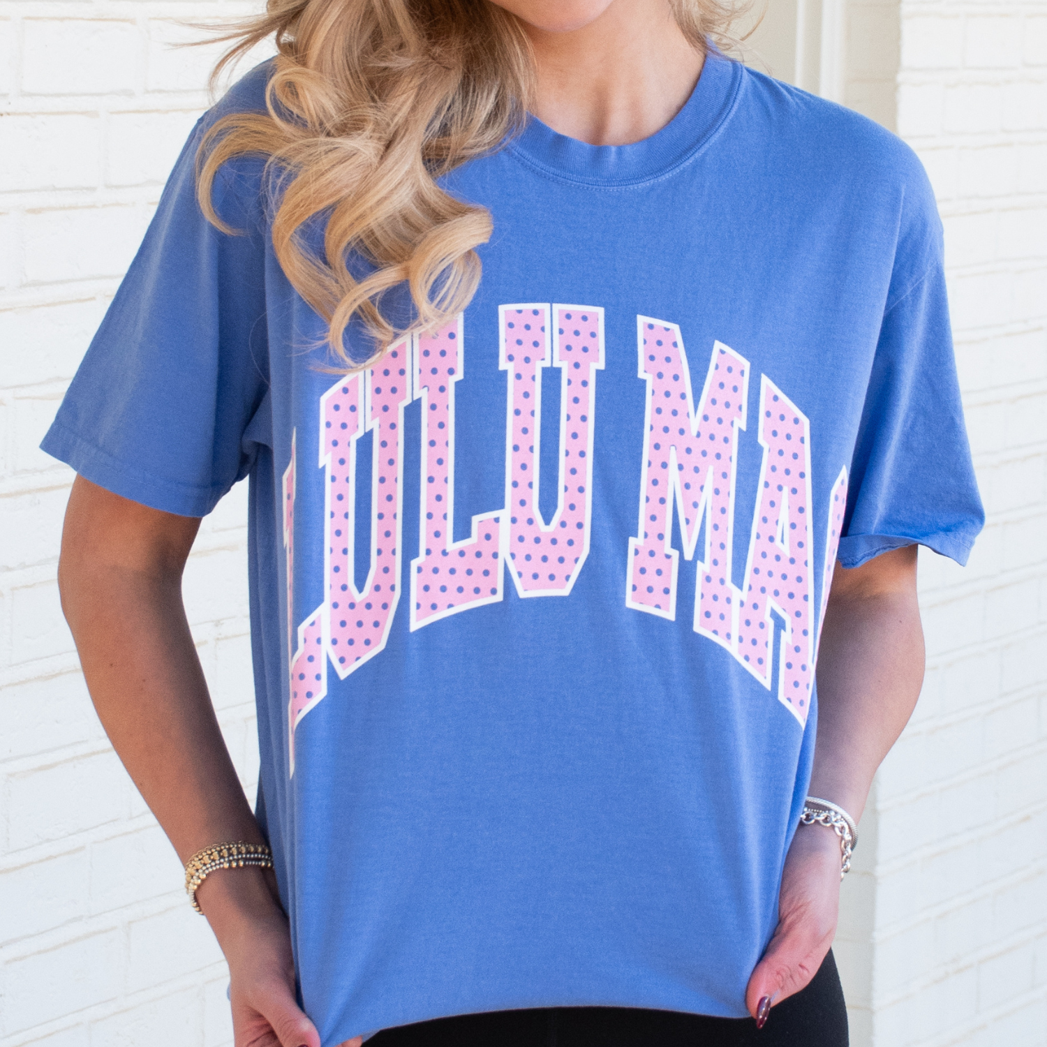 Lulumac Polka Dot Adult Flo Blue Comfort Colors Tee