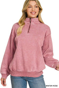 Acid Wash Fleece Half Zip Pullover Zenana